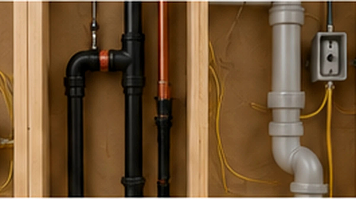 Hidden Services Inside an Interior Wall Electrical wiring and plumbing hidden inside a wall before removal