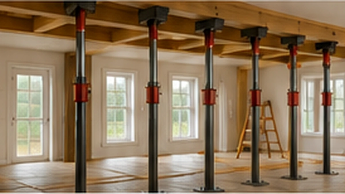 Temporary Structural Shoring Temporary shoring supporting a ceiling during load-bearing wall removal